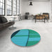 Round Patterned Dark Turquoise Green Rug in a Office, pat1032lblu