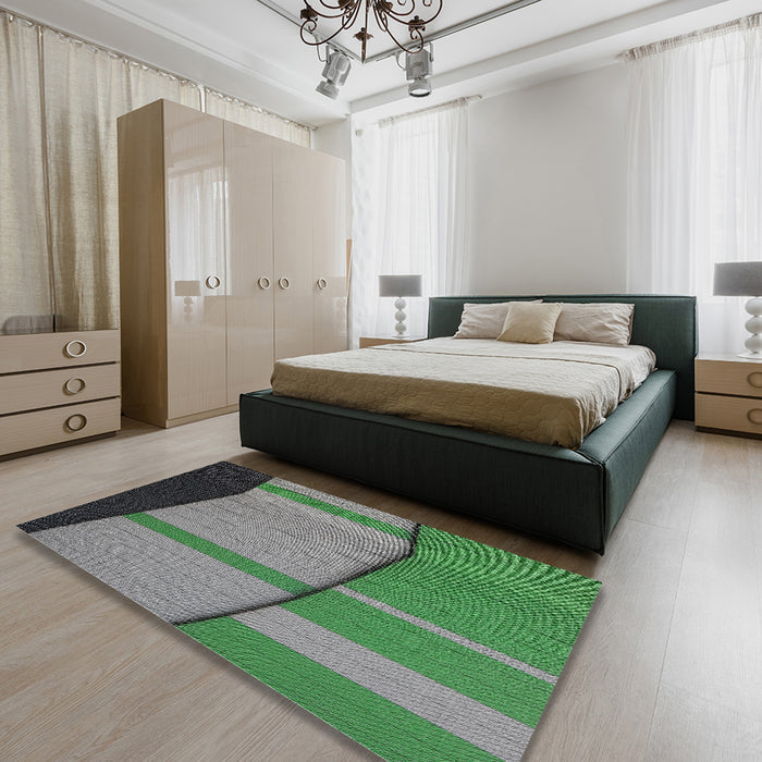 Patterned Green Novelty Rug in a Bedroom, pat1032
