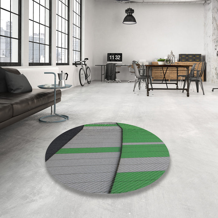 Round Machine Washable Transitional Green Rug in a Office, wshpat1032