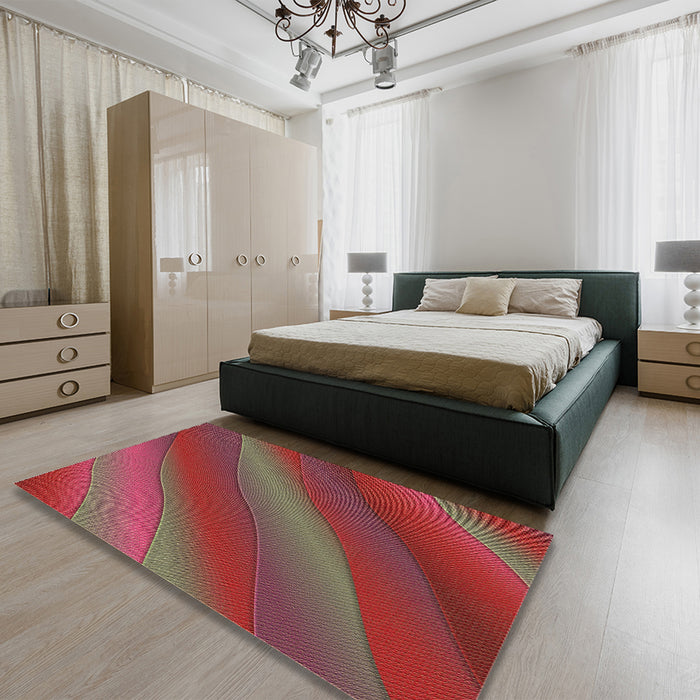 Patterned Red Rug in a Bedroom, pat1034brn