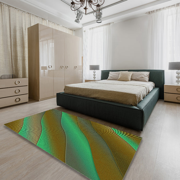 Patterned Green Rug in a Bedroom, pat1034grn