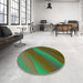 Round Machine Washable Transitional Green Rug in a Office, wshpat1034grn