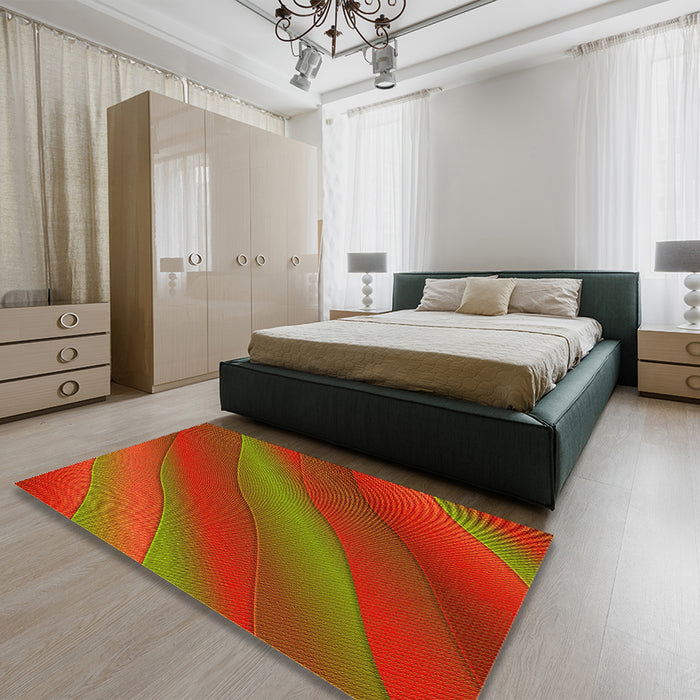 Patterned Red Rug in a Bedroom, pat1034yw