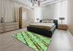 Patterned Green Rug in a Bedroom, pat1035grn