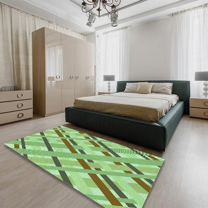 Patterned Green Rug in a Bedroom, pat1035grn