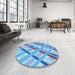 Round Patterned Royal Blue Rug in a Office, pat1035lblu