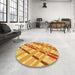 Round Patterned Bright Gold Yellow Rug in a Office, pat1035yw