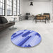 Round Patterned Jeans Blue Rug in a Office, pat1036blu