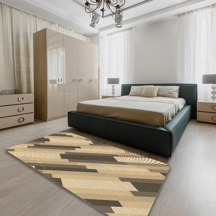 Round Machine Washable Transitional Brown Rug in a Office, wshpat1036brn