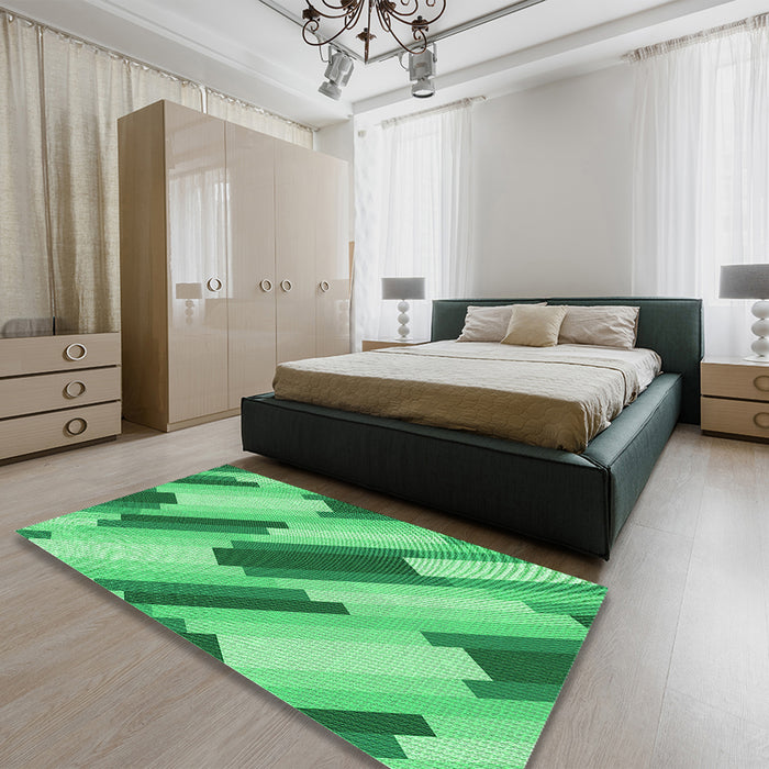 Round Machine Washable Transitional Lime Mint Green Rug in a Office, wshpat1036grn