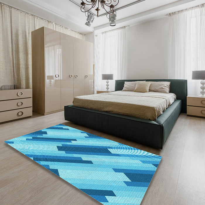 Round Machine Washable Transitional Neon Blue Rug in a Office, wshpat1036lblu