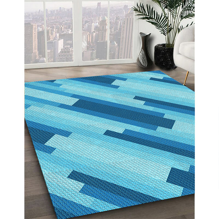Patterned Neon Blue Rug in Family Room, pat1036lblu