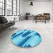 Machine Washable Transitional Neon Blue Rug in a Washing Machine, wshpat1036lblu