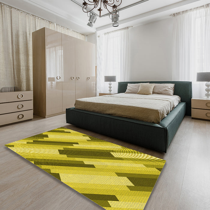 Round Machine Washable Transitional Yellow Rug in a Office, wshpat1036yw