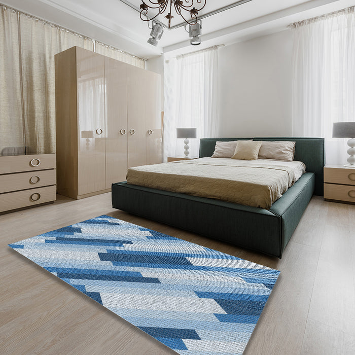 Patterned Light Blue Novelty Rug in a Bedroom, pat1036