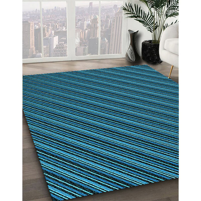 Patterned Deep Teal Green Rug in Family Room, pat1037lblu