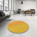 Round Patterned Neon Orange Rug in a Office, pat1039yw