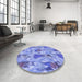 Round Patterned Jeans Blue Rug in a Office, pat104blu