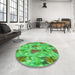 Round Patterned Dark Lime Green Rug in a Office, pat104grn