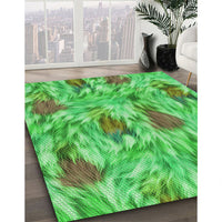 Patterned Dark Lime Green Rug, pat104grn