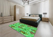 Patterned Dark Lime Green Rug in a Bedroom, pat104grn