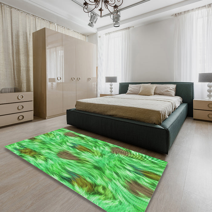 Patterned Dark Lime Green Rug in a Bedroom, pat104grn