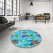 Round Patterned Blue Ivy Blue Rug in a Office, pat104lblu