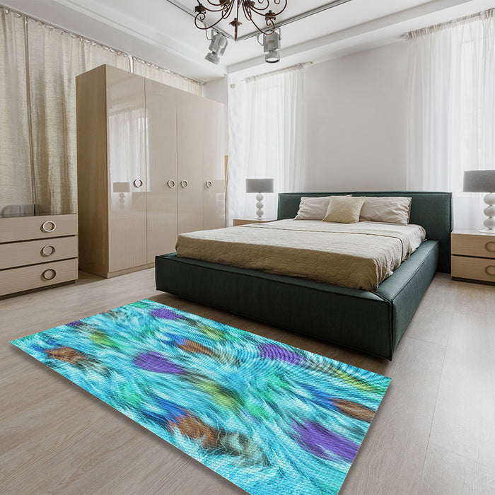 Round Machine Washable Transitional Blue Ivy Blue Rug in a Office, wshpat104lblu