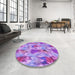 Round Patterned Bright Lilac Purple Rug in a Office, pat104pur