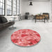 Round Patterned Ruby Red Rug in a Office, pat104rd