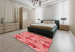 Patterned Ruby Red Rug in a Bedroom, pat104rd