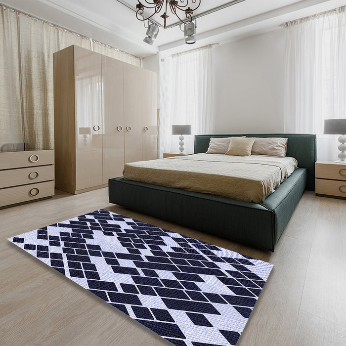 Patterned Night Blue Rug in a Bedroom, pat1040blu