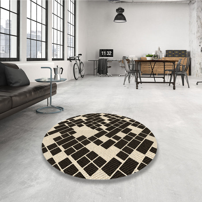 Round Patterned Light French Beige Brown Rug in a Office, pat1040brn