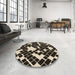 Round Patterned Light French Beige Brown Rug in a Office, pat1040brn