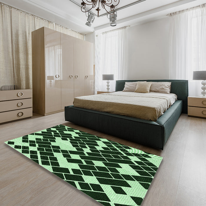 Patterned Black Rug in a Bedroom, pat1040grn