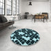 Round Patterned Tiffany Blue Rug in a Office, pat1040lblu