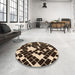 Round Patterned Black Brown Rug in a Office, pat1040org