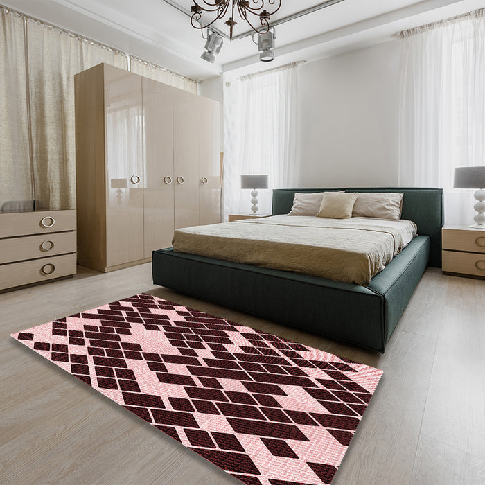 Patterned Chocolate Brown Rug in a Bedroom, pat1040rd