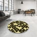 Round Patterned Metallic Gold Rug in a Office, pat1040yw