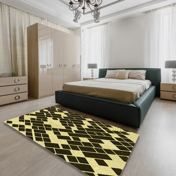Patterned Metallic Gold Rug in a Bedroom, pat1040yw