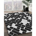 Patterned Black Novelty Rug in Family Room, pat1040