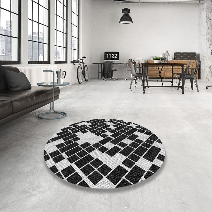 Round Machine Washable Transitional Black Rug in a Office, wshpat1040