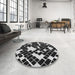 Round Machine Washable Transitional Black Rug in a Office, wshpat1040