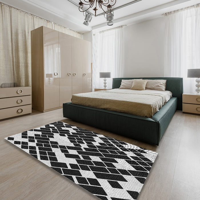 Patterned Black Novelty Rug in a Bedroom, pat1040