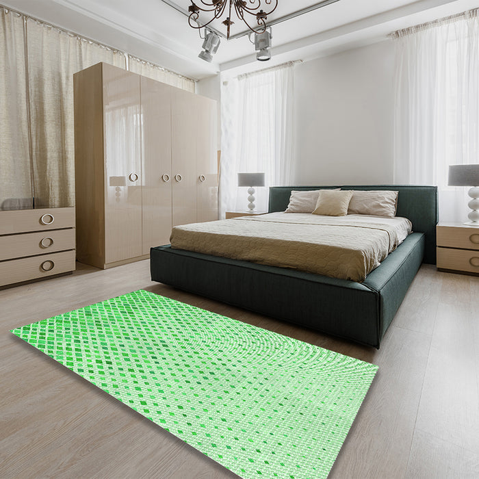 Patterned Green Rug in a Bedroom, pat1042grn