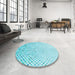 Round Patterned Diamond Blue Rug in a Office, pat1042lblu