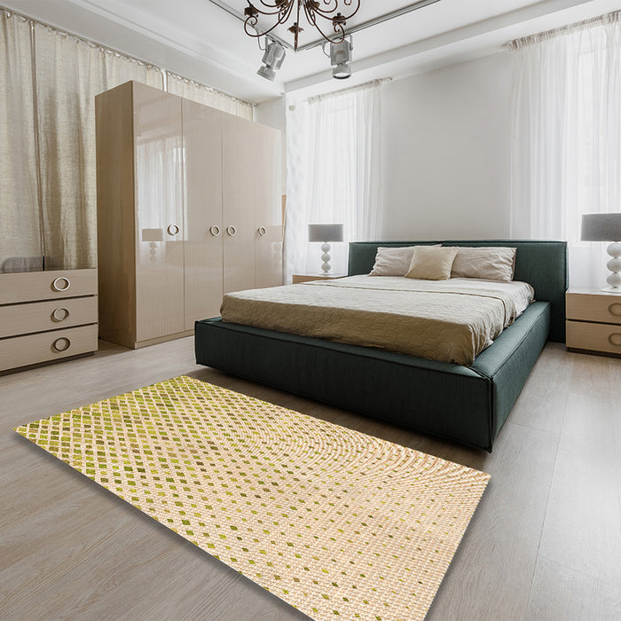 Round Machine Washable Transitional Golden Blonde Gold Rug in a Office, wshpat1042org