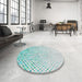 Round Machine Washable Transitional Pale Turquoise Blue Rug in a Office, wshpat1042