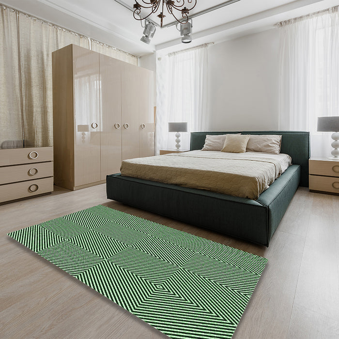 Round Machine Washable Transitional Light Green Rug in a Office, wshpat1044grn