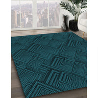 Patterned Teal Green Rug, pat1045lblu